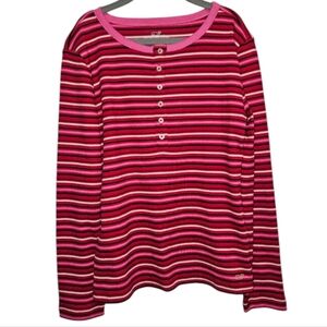 NWT Vineyard Vines Henley Pink Red Stripe Shirt Top Girls Size Medium 10 12 NEW